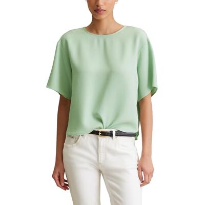 Marc O'Polo Marc OPolo Denim damesblouse met korte mouwen en ronde hals, cropped, 3887 kg, L Marc O'Polo Marc OPolo Denim damesblouse met korte mouwen en ronde hals, cropped, 3887 kg, L