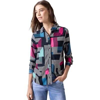 Cecil Damesblouse met print, Deep Petrol, XXL Cecil Damesblouse met print, Deep Petrol, XXL