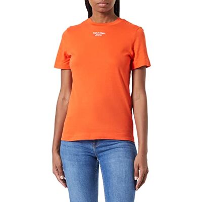 Calvin Jeans Vrouwen Gestapeld Logo Moderne Rechte Gebreide Top, Koraal Oranje, XXS Calvin Jeans Vrouwen Gestapeld Logo Moderne Rechte Gebreide Top, Koraal Oranje, XXS