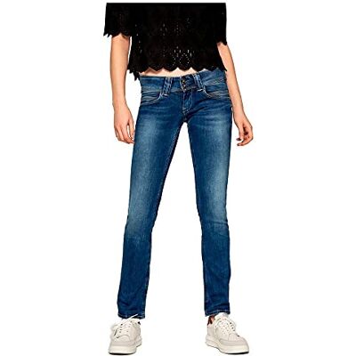 Pepe Jeans London Dames Venus Slim Straight Jeans, Low Rise Stretch Denim, Two-Button Taille, Medium Blauwe Was Pepe Jeans London Dames Venus Slim Straight Jeans, Low Rise Stretch Denim, Two-Button Taille, Medium Blauwe Was