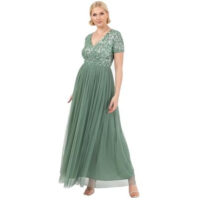 Maya Deluxe Maxi-jurk voor dames, vleermuisjurk, V-hals, grote maten, lange mouwen, elegante bruidsmeisjesjurk met empire taille, Diep mintgroen, 54 Maya Deluxe Maxi-jurk voor dames, vleermuisjurk, V-hals, grote maten, lange mouwen, elegante bruidsmeisjesjurk met empire taille, Diep mintgroen, 54