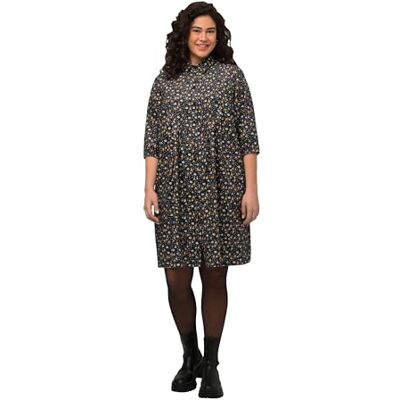 Ulla Popken Damesjurk met bloemenprint van corduroy, zwart, 50/52 Grote maten Ulla Popken Damesjurk met bloemenprint van corduroy, zwart, 50/52 Grote maten
