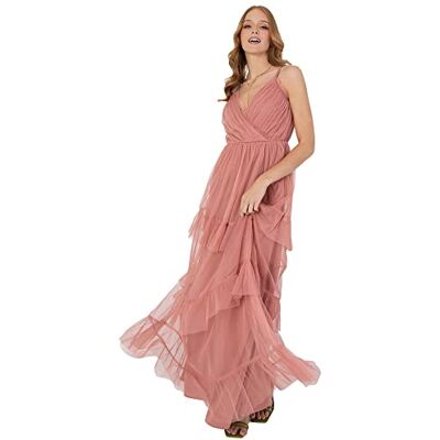 Anaya with Love Vrouwen Dames Midi Jurk Bloemen V-hals Tiered Back Keyhole Ruche Frilly Mouwloos voor Bruiloft Gast Prom baljurk, roze, 50 Anaya with Love Vrouwen Dames Midi Jurk Bloemen V-hals Tiered Back Keyhole Ruche Frilly Mouwloos voor Bruiloft Gast Prom baljurk, roze, 50