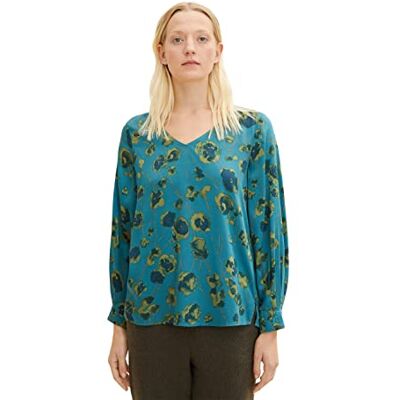TOM TAILOR Dames Blouse met patroon 1034549, 30939 Teal Blue Flower Design, 32 TOM TAILOR Dames Blouse met patroon 1034549, 30939 Teal Blue Flower Design, 32