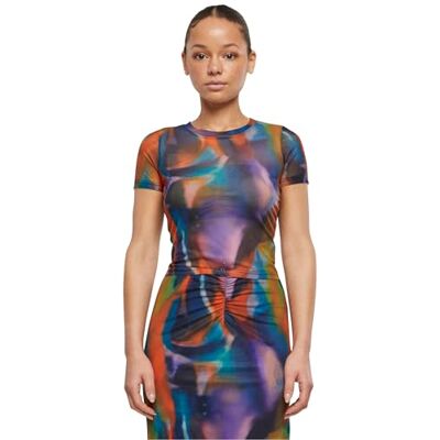 Urban Classics Dames T-Shirt Dames AOP Mesh Tee multicolorreflection XS, Meerkleurige reflectie, XS Urban Classics Dames T-Shirt Dames AOP Mesh Tee multicolorreflection XS, Meerkleurige reflectie, XS