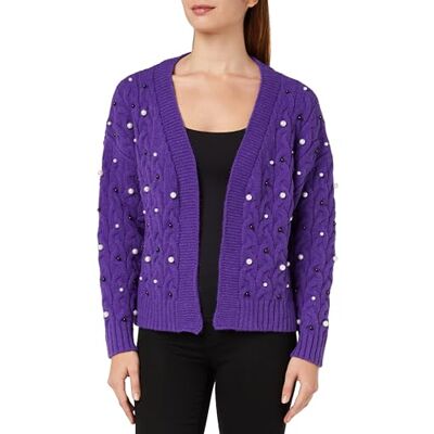 faina Dames gebreide jas met V-hals en parelversiering acryl lila maat XS/S, lila, XS faina Dames gebreide jas met V-hals en parelversiering acryl lila maat XS/S, lila, XS
