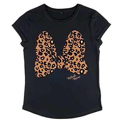 Disney Mickey Classic Animal Print Bow Women's Organic Rolled Sleeve T-shirt dames T-Shirt Disney Mickey Classic Animal Print Bow Women's Organic Rolled Sleeve T-shirt dames T-Shirt