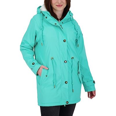 Ankerglut Friesennerz Regenjas voor dames, met capuchon, gevoerd, waterdicht, weerbestendig, windbreaker, overgangsjas met teddyfleece, turquoise, 44 Ankerglut Friesennerz Regenjas voor dames, met capuchon, gevoerd, waterdicht, weerbestendig, windbreaker, overgangsjas met teddyfleece, turquoise, 44