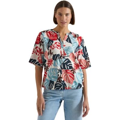 Cecil Blouse met korte mouwen met split hals licht albast wit M Cecil Blouse met korte mouwen met split hals licht albast wit M