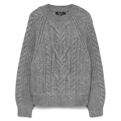 VERO MODA Vmjada Ls O-Neck Cable Pullover, Medium grijs (grey melange), S VERO MODA Vmjada Ls O-Neck Cable Pullover, Medium grijs (grey melange), S