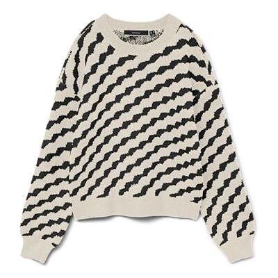 VERO MODA Dames Vmlara Ls O-hals pullover Ga Boo Rep gebreide trui, Berch/Detail: w. Black Wave Pattern, L VERO MODA Dames Vmlara Ls O-hals pullover Ga Boo Rep gebreide trui, Berch/Detail: w. Black Wave Pattern, L