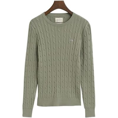 GANT Dames Stretch Cotton Cable C-Neck Pullover, Faded Sage, L GANT Dames Stretch Cotton Cable C-Neck Pullover, Faded Sage, L