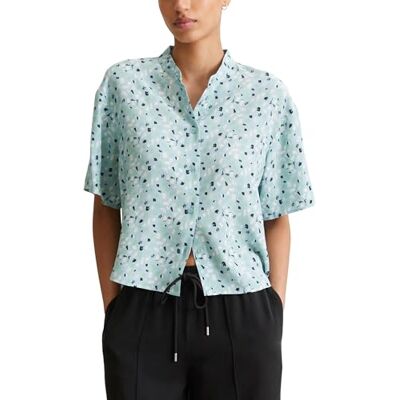 Marc O'Polo Marc OPolo Denim damesblouse met korte mouwen en opstaande kraag, cropped, 5703 liter, L Marc O'Polo Marc OPolo Denim damesblouse met korte mouwen en opstaande kraag, cropped, 5703 liter, L