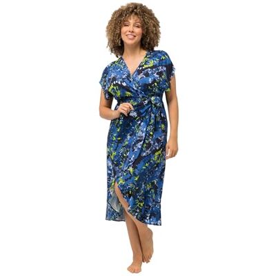 Ulla Popken Kaftan Wrap Stella Artsy Lime Jurk voor dames, Blauw, 26-34 Ulla Popken Kaftan Wrap Stella Artsy Lime Jurk voor dames, Blauw, 26-34