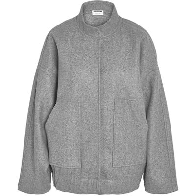 NOISY MAY Damesjas, oversized, hoge kraag, lange overgesneden mouwen, voorzakken, grijs-2, L NOISY MAY Damesjas, oversized, hoge kraag, lange overgesneden mouwen, voorzakken, grijs-2, L