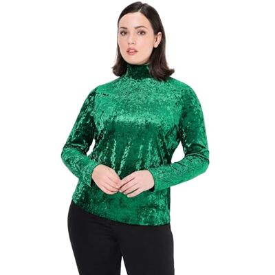 Ulla Popken Dames grote maten grote maten plus size fluwelen shirt, opstaande kraag, slim, lange mouwen, smaragdgroen, 54-56 Ulla Popken Dames grote maten grote maten plus size fluwelen shirt, opstaande kraag, slim, lange mouwen, smaragdgroen, 54-56