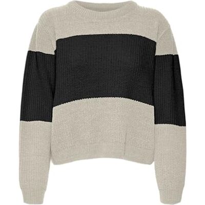 VERO MODA Dames Vmagate Block Ls O-Neck Pullover Ent gebreide trui, Birch/Detail: w. Black, S VERO MODA Dames Vmagate Block Ls O-Neck Pullover Ent gebreide trui, Birch/Detail: w. Black, S