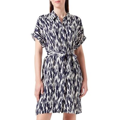VERO MODA Vmeasy Joy S/S Shirt Dress WVN Ga Jurk voor dames, Birch/Aop: navy Blazer Josey, XS VERO MODA Vmeasy Joy S/S Shirt Dress WVN Ga Jurk voor dames, Birch/Aop: navy Blazer Josey, XS