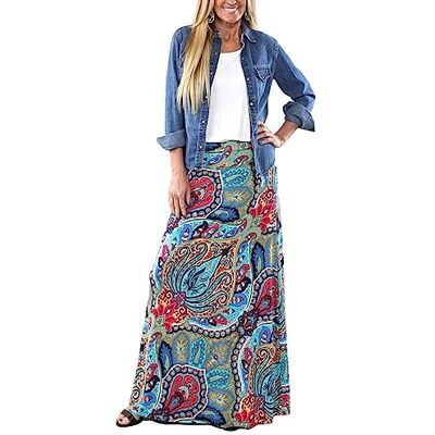 Yinggeli Lange maxi-rok met Boheemse print voor dames, B-bloem, XL Yinggeli Lange maxi-rok met Boheemse print voor dames, B-bloem, XL