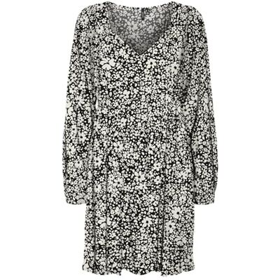 VERO MODA Vmeasy Joy L/S Short Dress WVN Ga Jurk voor dames, zwart/Aop: sika, XS VERO MODA Vmeasy Joy L/S Short Dress WVN Ga Jurk voor dames, zwart/Aop: sika, XS