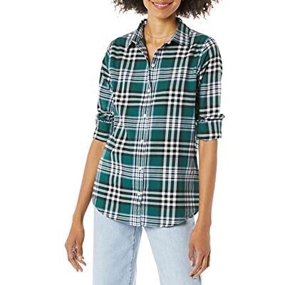 Amazon Essentials Women's Lichtgewicht geruite flanellen overhemd met klassieke pasvorm en lange mouwen, Donkergroen Geruit, S Amazon Essentials Women's Lichtgewicht geruite flanellen overhemd met klassieke pasvorm en lange mouwen, Donkergroen Geruit, S