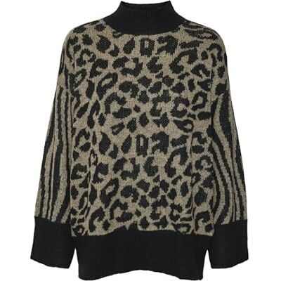 VERO MODA VMMARS LS Highneck Pullover BF, Zwart/Patroon: w. Silver Mink Melange, M VERO MODA VMMARS LS Highneck Pullover BF, Zwart/Patroon: w. Silver Mink Melange, M