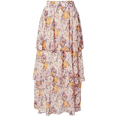 KAFFE Dames A-Line Kasorita Maxi Skirt Dames, Beige/Roze/Oranje Bloem, 36 KAFFE Dames A-Line Kasorita Maxi Skirt Dames, Beige/Roze/Oranje Bloem, 36