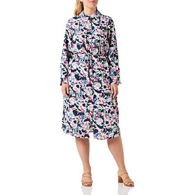 VERO MODA CURVE Dames Vmbonni Catch Ls Calf Shirt Jurk Cur Jurk, Navy Blazer/Aop: bonnie, 42 Grote maten VERO MODA CURVE Dames Vmbonni Catch Ls Calf Shirt Jurk Cur Jurk, Navy Blazer/Aop: bonnie, 42 Grote maten