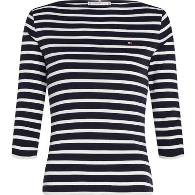 Tommy Hilfiger Dames lange mouwen slim fit boothals top, veelkleurig (Nos Breton Desert Sky/Ecru), L, Blauw (Nos Bretonse Woestijnhemel/Ecru), L Tommy Hilfiger Dames lange mouwen slim fit boothals top, veelkleurig (Nos Breton Desert Sky/Ecru), L, Blauw (Nos Bretonse Woestijnhemel/Ecru), L