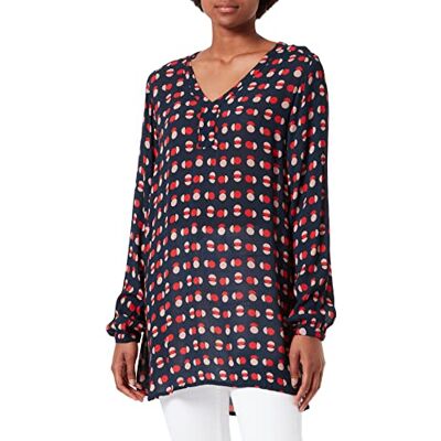 KAFFE Kajame Tunic Damesblouse, Donkerblauw/Rood Graphic Dot, 32 KAFFE Kajame Tunic Damesblouse, Donkerblauw/Rood Graphic Dot, 32