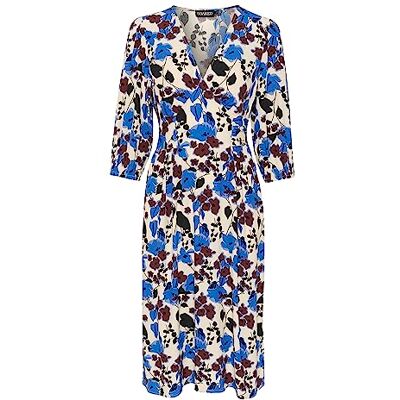 Soaked in Luxury Damesjurk 3/4 Mouwen Onderow Knie Lengte Tying Riem V-hals dames jurk Soaked in Luxury Damesjurk 3/4 Mouwen Onderow Knie Lengte Tying Riem V-hals dames jurk