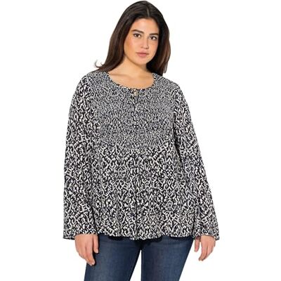 Ulla Popken Grote maten grote maten plus size blouse, gesmokt, ronde hals, uitlopende lange mouwen, Heldere champagne., 50/52 NL Ulla Popken Grote maten grote maten plus size blouse, gesmokt, ronde hals, uitlopende lange mouwen, Heldere champagne., 50/52 NL
