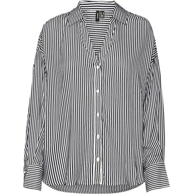 VERO MODA VMBUMPY L/S Oversize Shirt WVN GA, Night Sky/Stripes: sneeuwwit, M VERO MODA VMBUMPY L/S Oversize Shirt WVN GA, Night Sky/Stripes: sneeuwwit, M