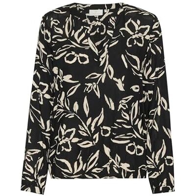 KAFFE Women's Blouse Loose Fit Long Sleeves V-notch Neck Printed Top Elastic Hem dames Top KAFFE Women's Blouse Loose Fit Long Sleeves V-notch Neck Printed Top Elastic Hem dames Top