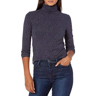 Amazon Essentials Dames Coltrui met lange mouwen (verkrijgbaar in grote maten), Camel Marineblauw Stippen, M Amazon Essentials Dames Coltrui met lange mouwen (verkrijgbaar in grote maten), Camel Marineblauw Stippen, M