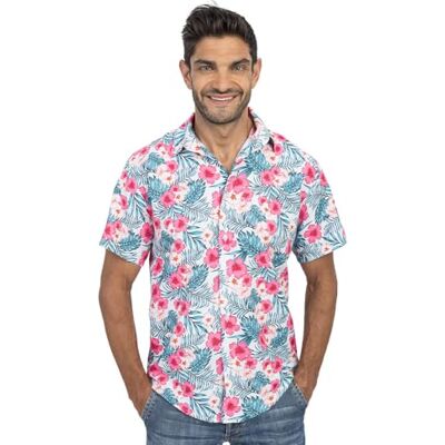 Chaks Hawaiiaans overhemd voor heren, hibiscus shirt in felroze, zomeroverhemd met korte mouwen voor feestjes, festivals, vakantie & strandmode Chaks Hawaiiaans overhemd voor heren, hibiscus shirt in felroze, zomeroverhemd met korte mouwen voor feestjes, festivals, vakantie & strandmode