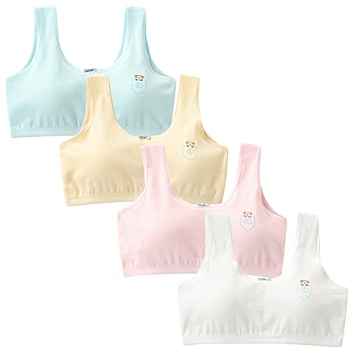 FEOYA Meisjes beha training beha sport beha crop beha top katoenen beha draadloze bralette kinderen beha naadloze beha tiener beha brede riem top vesten ademende beha, 4/5/6 Pack, 4 Stukken Kleur 5, 12-14 Jaren