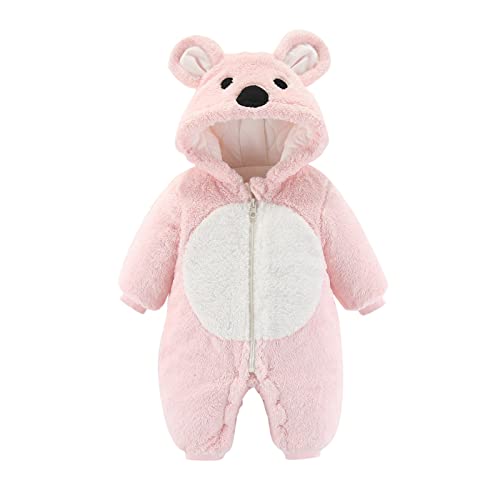 IQYU Met kinderen jongens lange mouwen winter oren capuchon cartoon rompers pasgeborenen fleece mantel warme overall kinderen winter jongen, roze, 3-6 Maanden