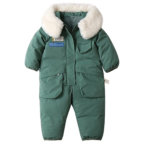 L SERVER Sneeuwpak baby meisjes met bontkraag capuchon fleece dik skipak jongens winddichte warme sneeuwoverall stijlvolle outdoor winteroverall, groen, 92/98 cm