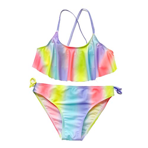 Generic Badkleding voor baby's meisjes Split Children 's Bikini kleur-dye-kleur badpak met bedrukte meisjes pak veters met verbluffend badpak aquafitness, Meerkleurig, 7-8 Jaren