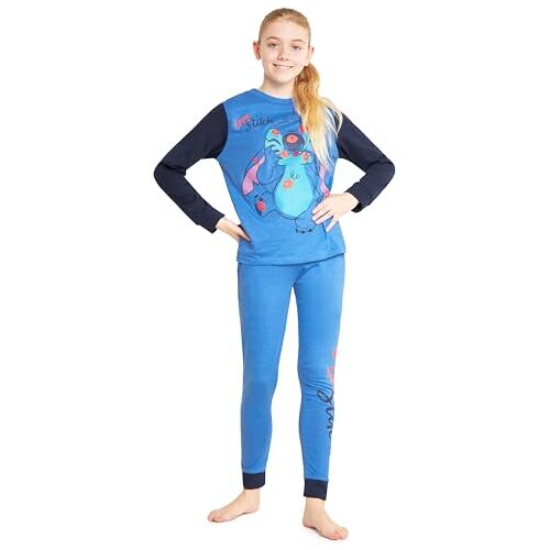 Disney Stitch Original Pyjama voor meisjes, pyjama, 6-14 jaar, katoenen pyjama voor meisjes, lange pyjama voor meisjes, Blauw, 7-8 Jaar