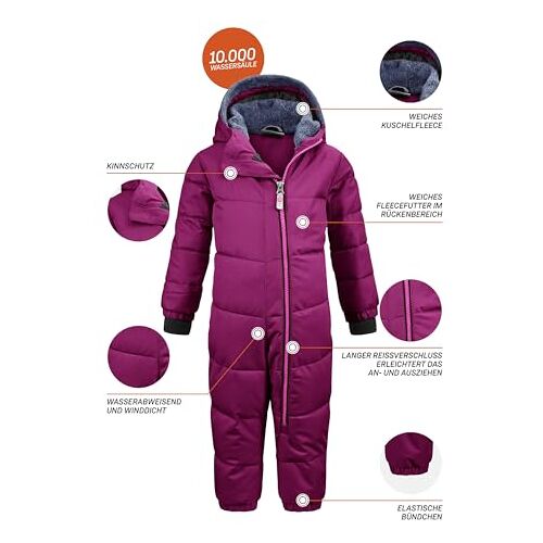 killtec Twinkly MNS ONPC B Skioverall voor kinderen, overall in dons-look, sneeuwpak met capuchon, winterpak met zachte binnenvoering, orchidee, 110/116