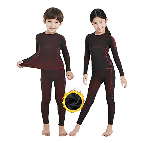 NOOYME Functioneel ondergoed voor kinderen, ski-ondergoed, thermo-ondergoed voor kinderen, ademend en huidvriendelijk, sportondergoed voor kinderen, voetbal, Warm rood, (110/116) 110-115cm