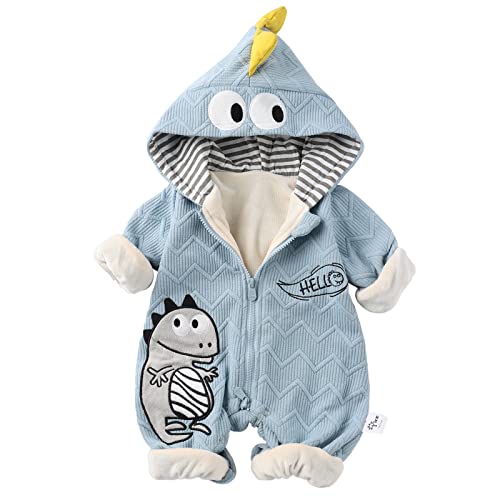 WYTbaby Babyoverall winter sneeuwpak baby dinosaurus fleece romper warmer winter overall jumpsuit voor jongens meisjes 3-6 maanden