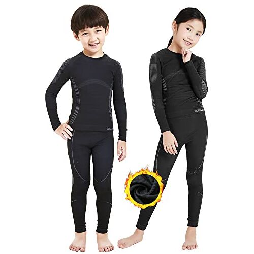 NOOYME Thermo-ondergoed voor kinderen, set skiondergoed, extra warm, functioneel ondergoed, kinderen, thermo-ondergoed voor kinderen, uniseks, sportondergoed, kinderen, voetbal, grijs, (140/146)