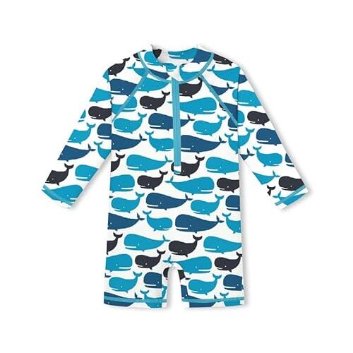 BesserBay Babyzwemshirt, uv-bescherming, kleding met lange mouwen, badpak, zonnebescherming, zwemkleding, uv-bescherming, baby Rash Guard UPF 50+, 0-36 maanden, Walvis & Blauw, 12-18 Maanden