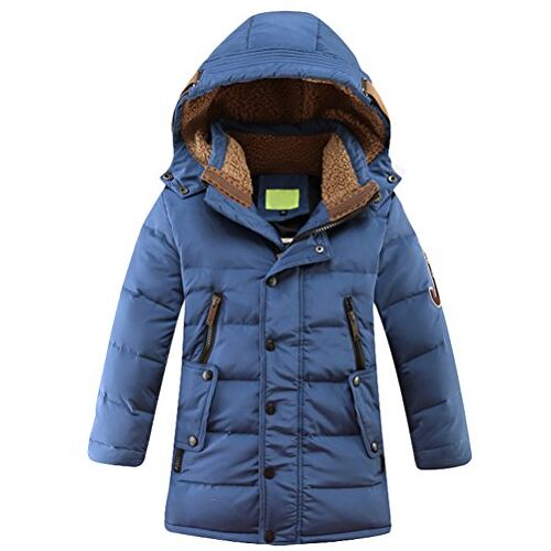 Vogstyle Jongens winterjas met capuchon jassen Blouson kinderen capuchon parka warme Blouson winterjas, blauw, 140/150 cm