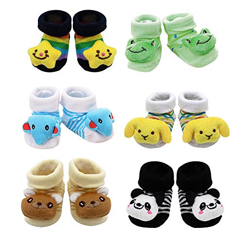 KANUBI 6 paar Baby Cartoon Katoen Sokken Set,Anti-Slip Voetsokken,3D Pop Midden Tube Sokken Vloer Sokken,Baby Baby Baby Jongens Meisjes Antislip Sokken Winter Warm Schattig