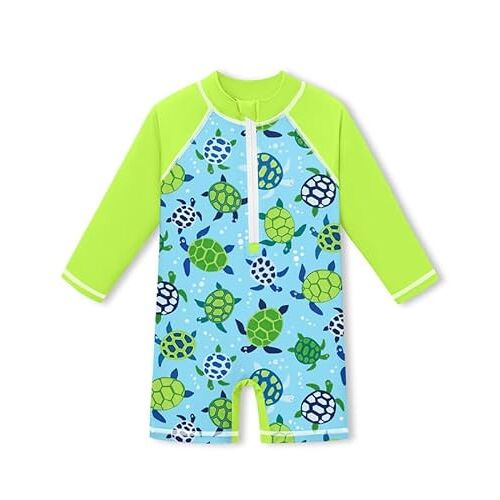BesserBay Babyzwemshirt, uv-bescherming, kleding met lange mouwen, badpak, zonnebescherming, zwemkleding, uv-bescherming, baby Rash Guard UPF 50+, 0-36 maanden, Groene schildpad, 0-6 maanden