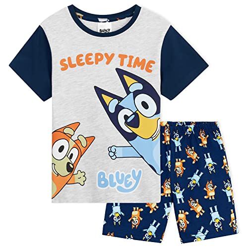Bluey Korte pyjama voor kinderen, met T-shirt en korte pyjama voor meisjes, korte pyjama voor jongens en meisjes, 2-6 jaar, grijs/blauw, 5-6 Jaren